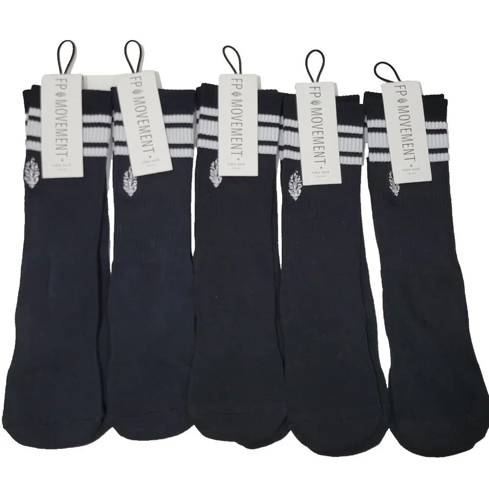 Free People Movement FP Tube Socks Lucky Honey Logo Black White NEW $90-LOT OF 5